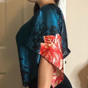 Off the shoulder silk top.